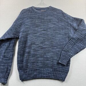 Lake Harmony Sweater Mens Large (Fit Med) Blue Waffle Knit CrewNeck Pullover USA
